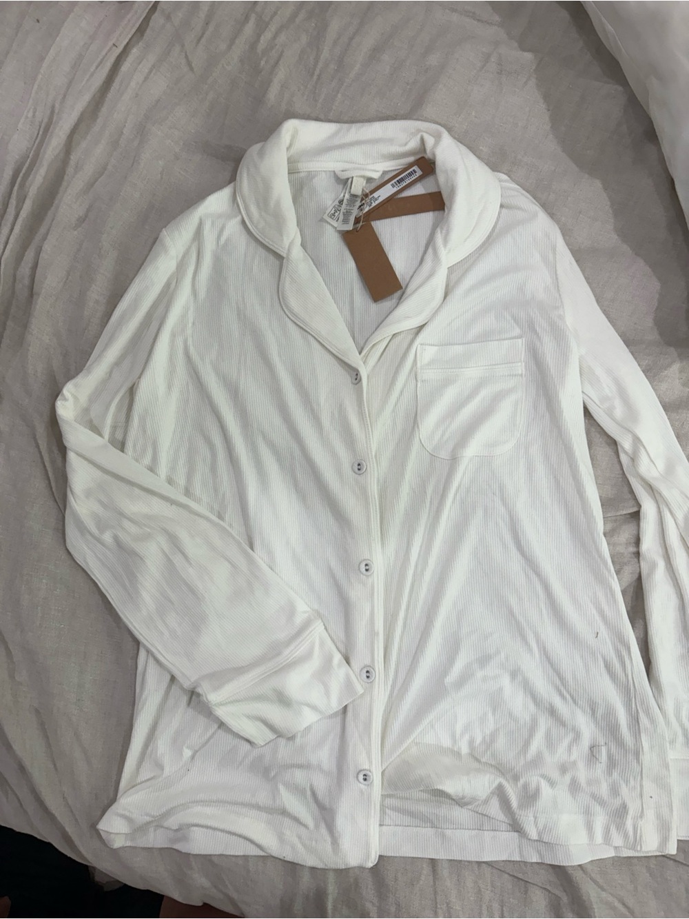 SKIMS White Ribbed Button-Front Sleep Shirt
